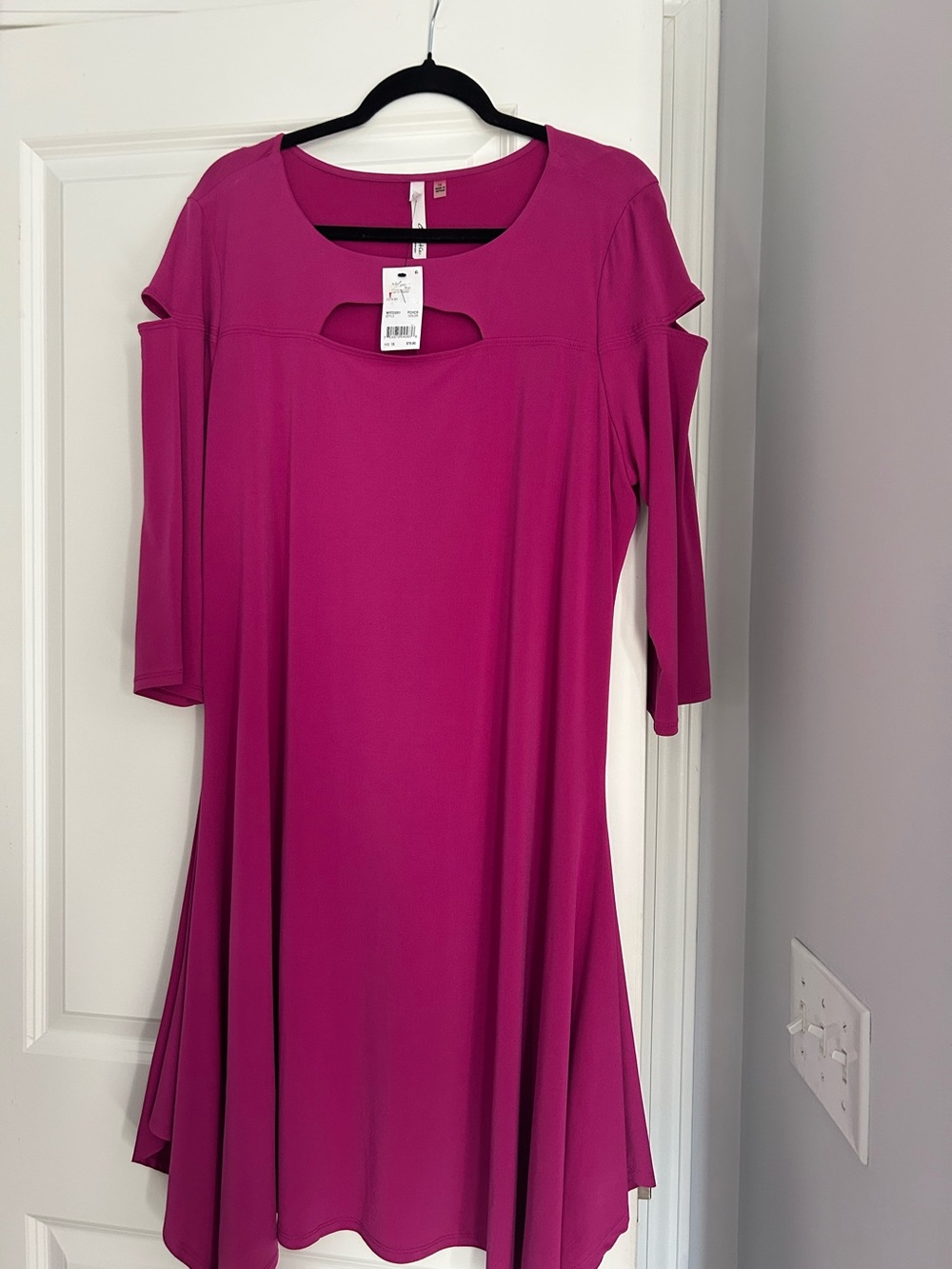 NY Collection Solid Swing Dress 1X Scoop Neck 3/4 Sleeve Stretch Knit